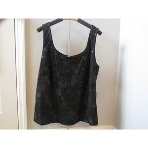 Alex Evenings Camisole 3X Black Floral Embroidered Sequin Mesh Evening Top